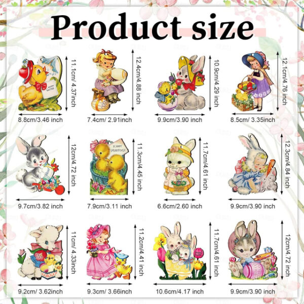 24 Pcs Easter Hanging Ornaments for Tree Vintage Easter Wooden Ornament Retro Spring Wooden Slices Ornaments Elf Wooden Decorations with Rope for East