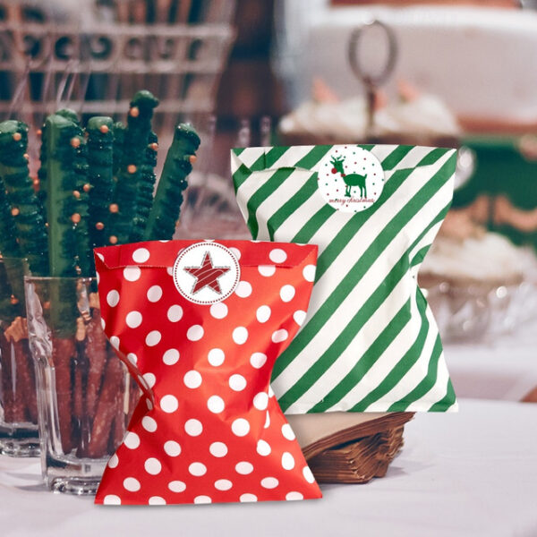 24pcs, Christmas Candy Bags, Red And Green Wavy Twill Kraft Paper Bags, Christmas Party Gift Bags, Including Sticker Sets, Navidad, Christmas Decorati