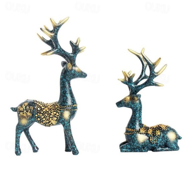 2pcs Deer Ornament Figurines,Creative Deer Decor Decoration, Car Interior Reindeer Accessory Couple Plush Ornaments, Desktop Center Statue ,Shape Scul