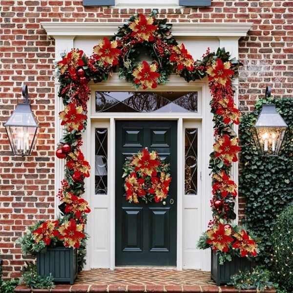 50pcs Red Poinsettia Flower Artificial Christmas Decor, Glitter Poinsettia Christmas Tree Flower Decoration, DIY Xmas Wreath Decor 2024 - US $22.99