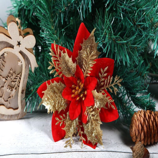 50pcs Red Poinsettia Flower Artificial Christmas Decor, Glitter Poinsettia Christmas Tree Flower Decoration, DIY Xmas Wreath Decor 2024 - US $22.99