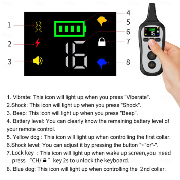 600M Electric Pet Dog Training Collar IPX7 Waterproof Rechargeable Collar Pet Anti Bark Remote Control Collar Pet Trainer Vibration Shock 16 Level Adj