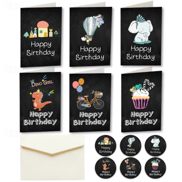 6pcs/sets Happy Birthday Card Cute Cartoon Dinosaur Cake Gift Postcard with Envelope Sticker Birthday Party Invitation Greeting Card. 2025 - US $5.99