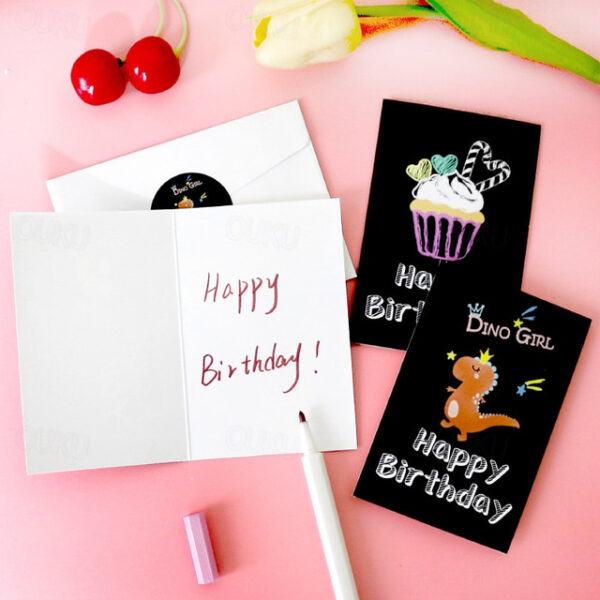 6pcs/sets Happy Birthday Card Cute Cartoon Dinosaur Cake Gift Postcard with Envelope Sticker Birthday Party Invitation Greeting Card. 2025 - US $5.99