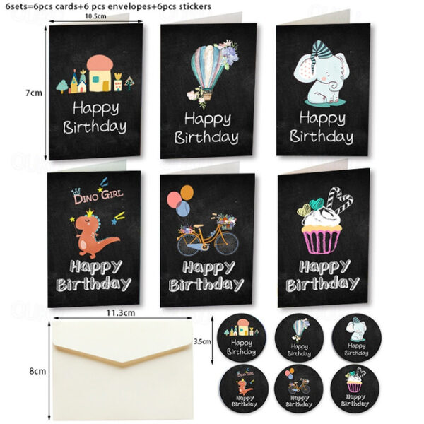 6pcs/sets Happy Birthday Card Cute Cartoon Dinosaur Cake Gift Postcard with Envelope Sticker Birthday Party Invitation Greeting Card. 2025 - US $5.99