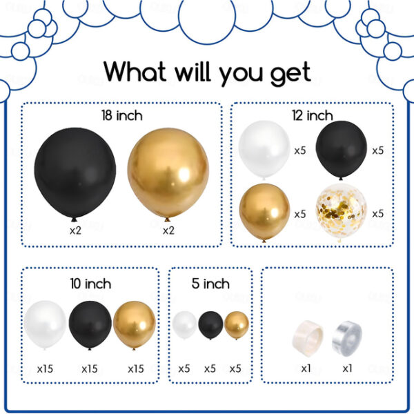 86pcs New Year Ballons Set Black and Gold Balloon Garland Arch Kit, Black Gold White Latex Balloons for Graduation Party Birthday Anniversary Festival