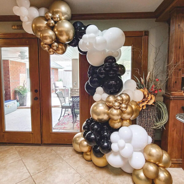 86pcs New Year Ballons Set Black and Gold Balloon Garland Arch Kit, Black Gold White Latex Balloons for Graduation Party Birthday Anniversary Festival