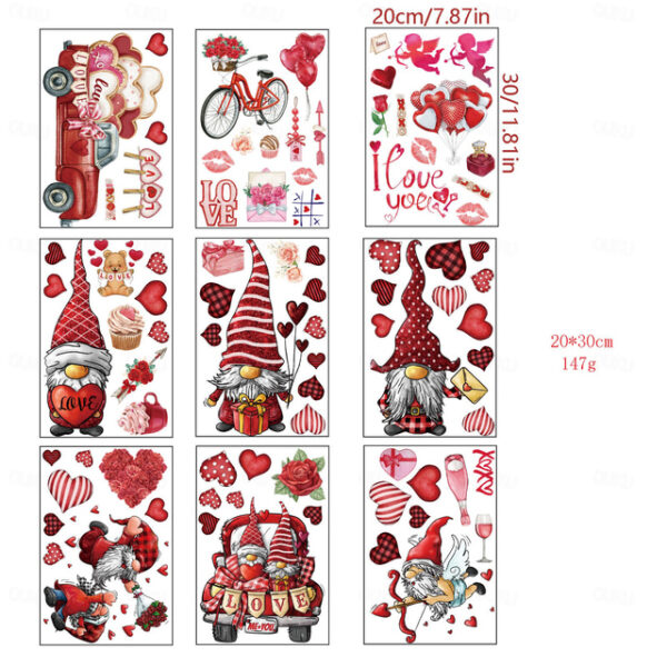 9pcs/set Valentine's Day Static Window Stickers Gnomes Gnomes Window Glass Window Stickers. 2025 - US $6.99