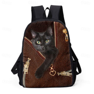 Animal Backpack Kids Stylish Cat Print - Durable Oxford Fabric with Cute 3D Design, Perfect for Students, Back to School 2025 - US $22.99