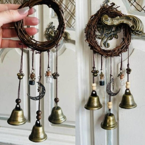 Bells for Door Knob for Protection, Witch Wind Chimes Door Hanger, Handmade Rattan Wind Chimes Witch Decor, Protection Witchcraft Home Decor-1pcs 2025