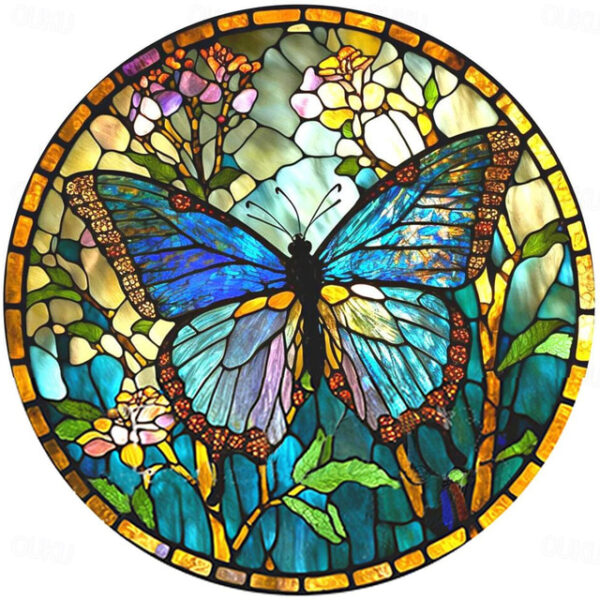 Butterfly Faux Stained Glass Window Cling Suncatcher, Round Dragonfly Wreath Glass, Butterfly Wreath Acrylic Plate Decoration 2024 - US $9.49