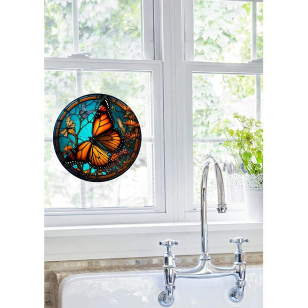 Butterfly Faux Stained Glass Window Cling Suncatcher, Round Dragonfly Wreath Glass, Butterfly Wreath Acrylic Plate Decoration 2025 - US $9.49