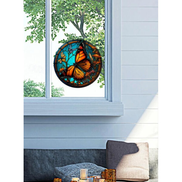 Butterfly Faux Stained Glass Window Cling Suncatcher, Round Dragonfly Wreath Glass, Butterfly Wreath Acrylic Plate Decoration 2025 - US $10.99