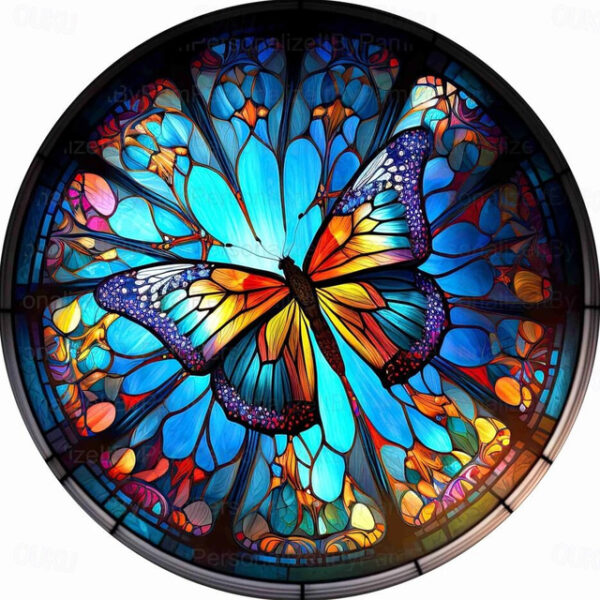 Butterfly Faux Stained Glass Window Cling Suncatcher, Round Dragonfly Wreath Glass, Butterfly Wreath Acrylic Plate Decoration 2025 - US $10.99