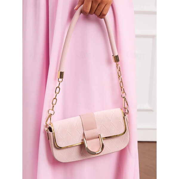 Chic Blush Pink Quilted Shoulder Bag with Elegant Gold Chain – Perfect Accessory for Daytime Outings and Evening Events 2025 - US $16.99