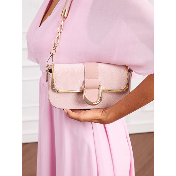 Chic Blush Pink Quilted Shoulder Bag with Elegant Gold Chain – Perfect Accessory for Daytime Outings and Evening Events 2025 - US $16.99