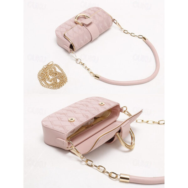 Chic Blush Pink Quilted Shoulder Bag with Elegant Gold Chain – Perfect Accessory for Daytime Outings and Evening Events 2025 - US $16.99