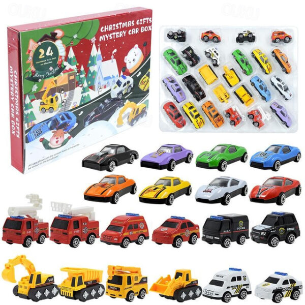 Christmas Advent Calendar 2024, Christmas Countdown Calendar Mystery Box 24PCS Alloy Fire Truck Car Engineering Vehicle for Kids 2025 - US $12.99