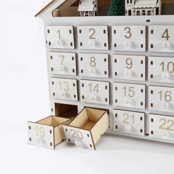 Christmas Advent Calendars Wood House LED Lights 24 Days Countdown Storage Organization Figurines Room Home Decor 2024 News 2024 - US $27.99