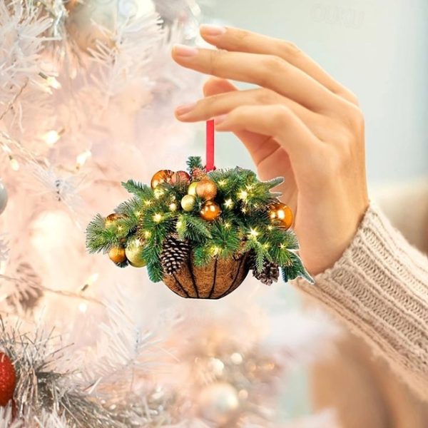 Christmas Basket Gift Hanging Pendant Ornaments Artificial Decoration Pre-lit Wood Christmas 2D Acrylic Tree Decoration Xmas Gift 2024 - US $2.99