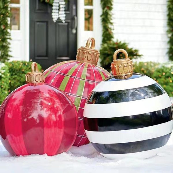 Christmas Outdoor Inflatable Decorated Ball 60cm(23.6Inch) Xmas Huge Large Ornaments for Tree Yard Lawn Garden Porch Blow Up Balls Ornaments with Pump