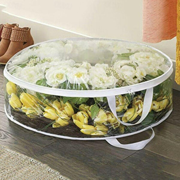 Christmas Wreath Storage Bag 24 Inch - Clear PVC Plastic for All View Durable Plastic Fabric Dual Zippered Bag for Holiday Artificial Christmas Wreath