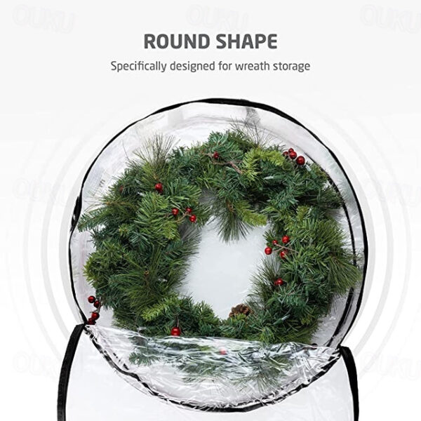 Christmas Wreath Storage Bag 24 Inch - Clear PVC Plastic for All View Durable Plastic Fabric Dual Zippered Bag for Holiday Artificial Christmas Wreath