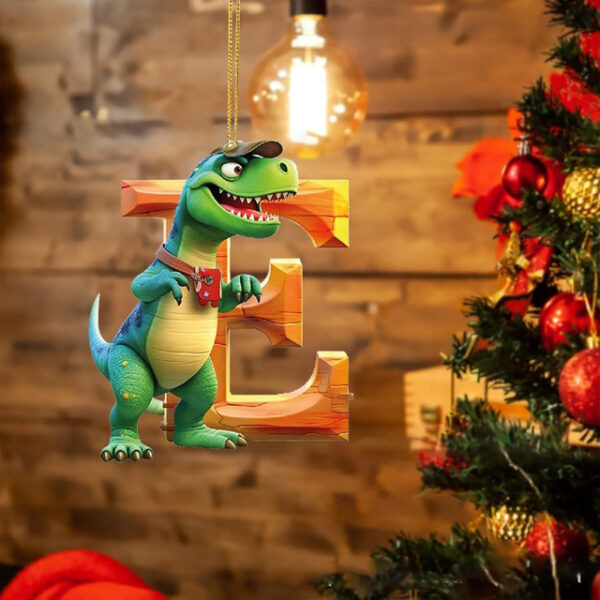 Dinosaur Christmas Ornament 26 Letters Hanging Pendant Ornaments 2024 Plastic Initial Monogram Xmas Tree Decorations with Hanging Rope Unique Customiz