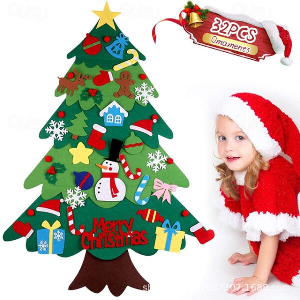 DIY Felt Christmas Tree Set with Ornaments for Kids, Xmas Gifts, New Year Door Wall Hanging Decorations 2025 - US $17.49