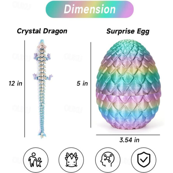 Easter 3D Printed Dragon Egg, Mystery Crystal Dragon Egg Fidget Toys Surprise, Easter Eggs Articulated Crystal Dragon Eggs with Dragon Inside 2025 - U