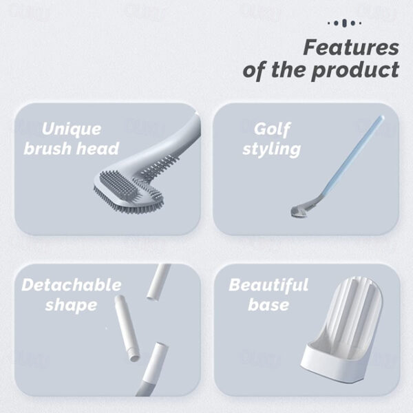 Golf Toilet Brush and Holder Set,New Base Long-Handled Toilet Brush,No Dead Ends Golf Toilet Brush Set Wall-Mounted,Deep Cleaning Silicone Toilet Bowl