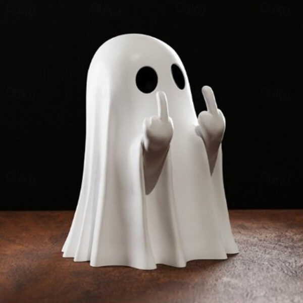 Halloween Cute Ghost Figurine - Middle Finger Spooky Resin Ghost Statue, Cute Ghost Decor for Halloween Decorations, Porch and Indoor Spooky Home Deco
