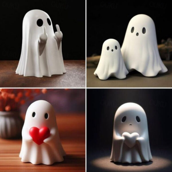 Halloween Cute Ghost Figurine - Middle Finger Spooky Resin Ghost Statue, Cute Ghost Decor for Halloween Decorations, Porch and Indoor Spooky Home Deco