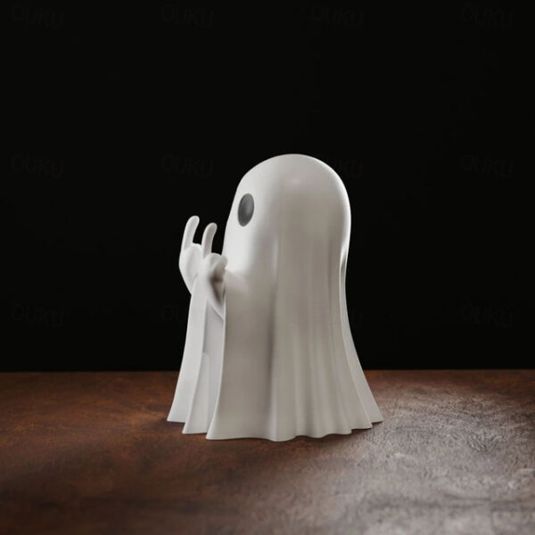 Halloween Cute Ghost Figurine - Middle Finger Spooky Resin Ghost Statue, Cute Ghost Decor for Halloween Decorations, Porch and Indoor Spooky Home Deco