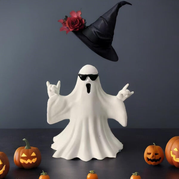 Halloween Cute Ghost Figurine - Middle Finger Spooky Resin Ghost Statue, Cute Ghost Decor for Halloween Decorations, Porch and Indoor Spooky Home Deco