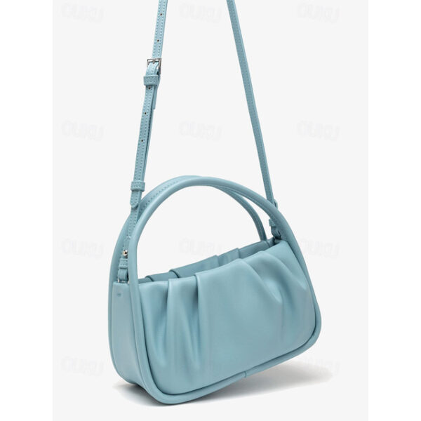 Light Blue Faux Leather Handbag with Ruched Design and Top Handle – Stylish Purse for Women, Ideal for Casual Outings and Everyday Use 2025 - US $32.9