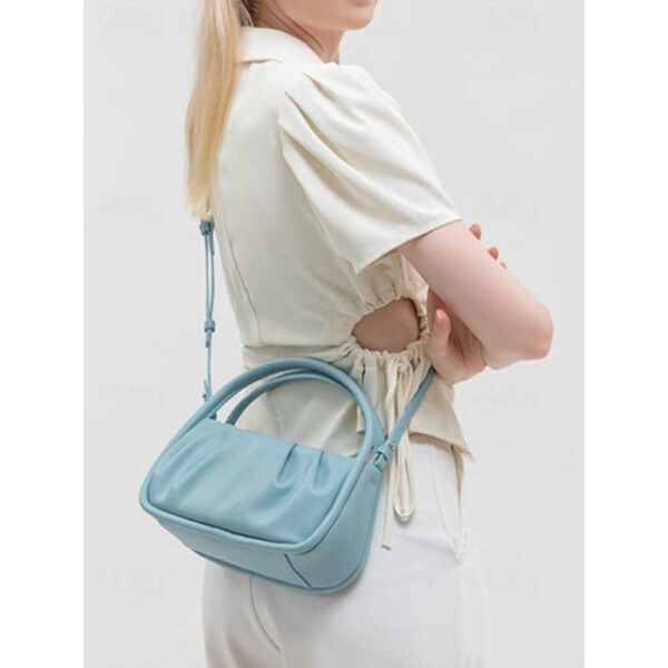 Light Blue Faux Leather Handbag with Ruched Design and Top Handle – Stylish Purse for Women, Ideal for Casual Outings and Everyday Use 2025 - US $32.9