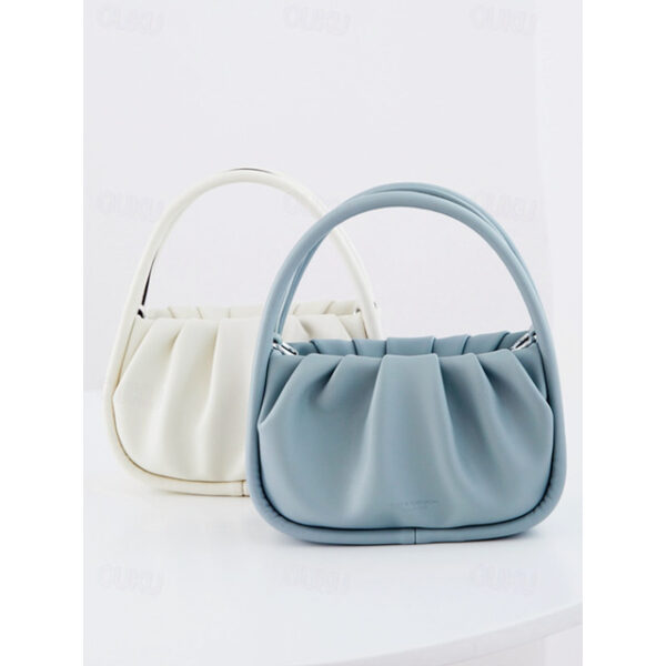 Light Blue Faux Leather Handbag with Ruched Design and Top Handle – Stylish Purse for Women, Ideal for Casual Outings and Everyday Use 2025 - US $32.9