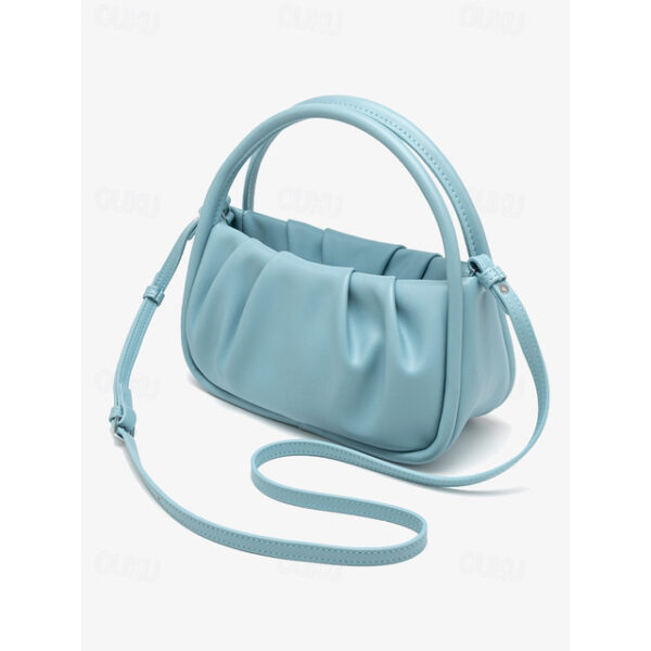 Light Blue Faux Leather Handbag with Ruched Design and Top Handle – Stylish Purse for Women, Ideal for Casual Outings and Everyday Use 2025 - US $32.9