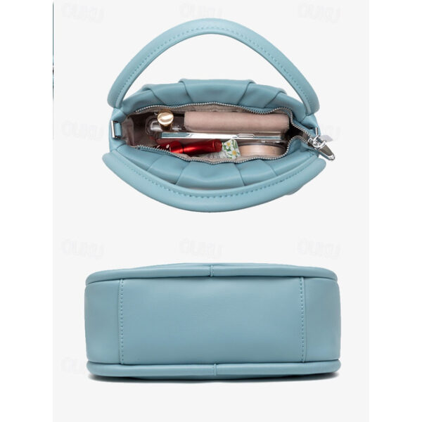 Light Blue Faux Leather Handbag with Ruched Design and Top Handle – Stylish Purse for Women, Ideal for Casual Outings and Everyday Use 2025 - US $32.9