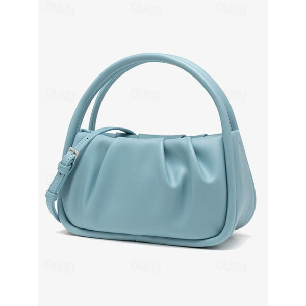 Light Blue Faux Leather Handbag with Ruched Design and Top Handle – Stylish Purse for Women, Ideal for Casual Outings and Everyday Use 2025 - US $32.9