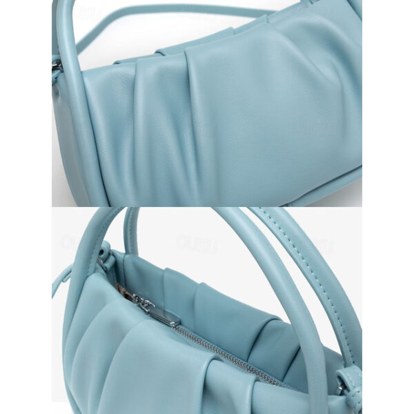 Light Blue Faux Leather Handbag with Ruched Design and Top Handle – Stylish Purse for Women, Ideal for Casual Outings and Everyday Use 2025 - US $32.9