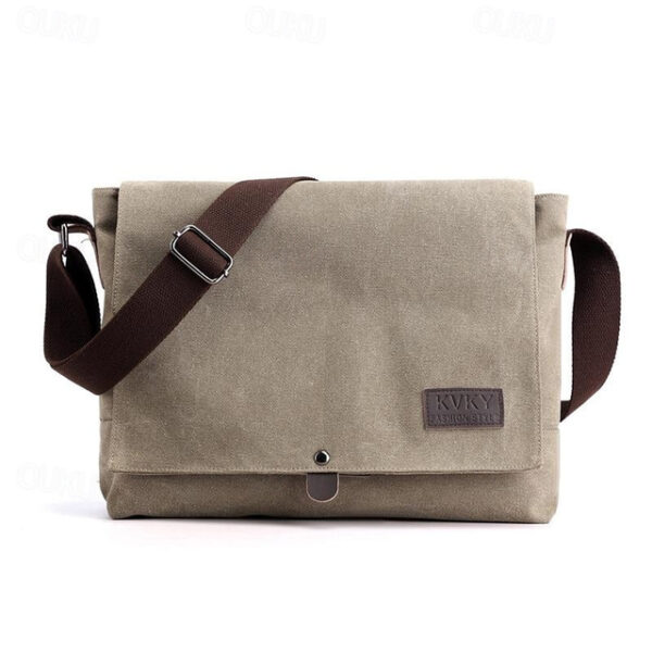 Men's Brown Canvas Messenger Bag with Adjustable Shoulder Strap and Minimalist Design - Durable and Stylish for Work or Casual Use 2025 - US $27.99