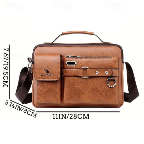 Men's Brown Faux Leather Messenger Bag with Multiple Pockets and Adjustable Strap - Stylish and Functional Crossbody Bag for Travel and Daily Use 2025