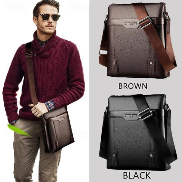 Men's Crossbody Bag Shoulder Bag PU Leather Messenger Bag Outdoor Daily Adjustable Solid Color Black Brown Business Bag 2025 - US $22.99