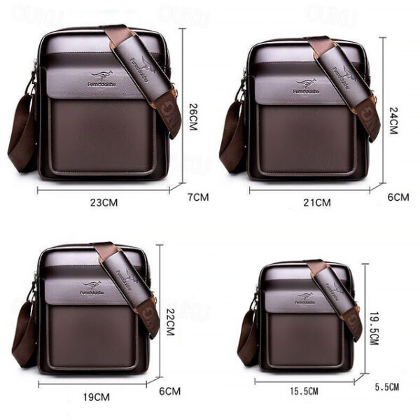 Men's Crossbody Bag Shoulder Bag Satchel PU Leather Outdoor Office Daily Zipper Large Capacity Waterproof Durable Solid Color Black vertical medium si