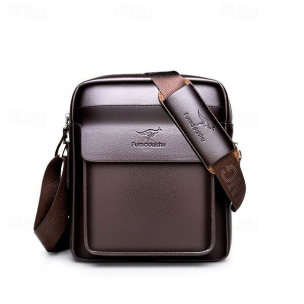 Men's Crossbody Bag Shoulder Bag Satchel PU Leather Outdoor Office Daily Zipper Large Capacity Waterproof Durable Solid Color Black vertical medium si