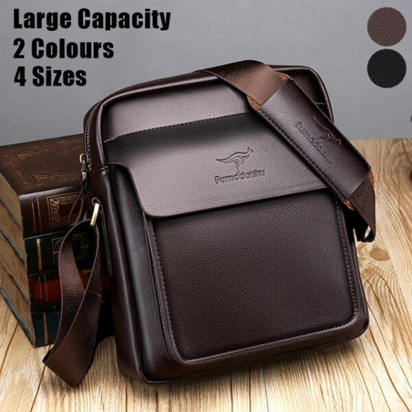 Men's Crossbody Bag Shoulder Bag Satchel PU Leather Outdoor Office Daily Zipper Large Capacity Waterproof Durable Solid Color Black vertical medium si