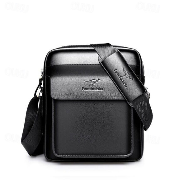 Men's Crossbody Bag Shoulder Bag Satchel PU Leather Outdoor Office Daily Zipper Large Capacity Waterproof Durable Solid Color Black vertical medium si