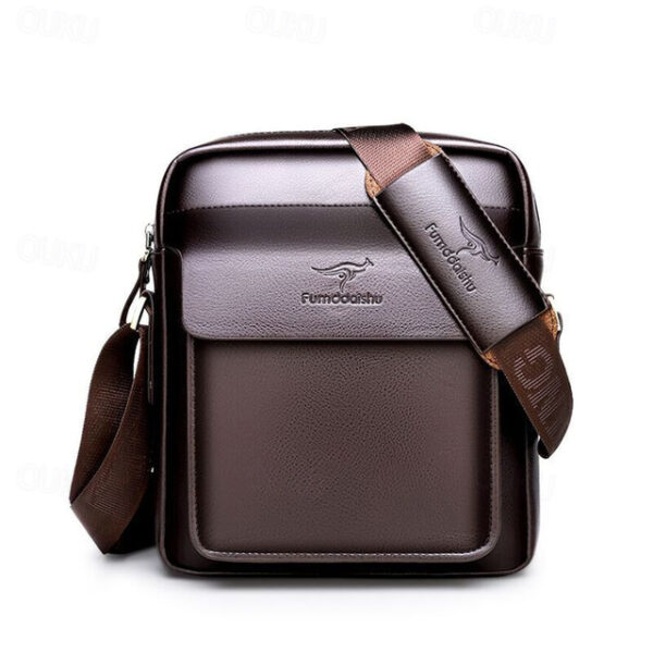 Men's Crossbody Bag Shoulder Bag Satchel PU Leather Outdoor Office Daily Zipper Large Capacity Waterproof Durable Solid Color Black vertical medium si